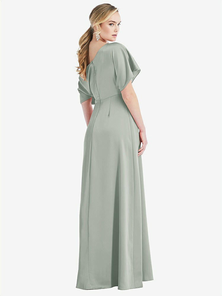 【NEW】【STYLE: 3076】ワンショルダー スリーブ ブルーソン トランペット ガウン【COLOR: Willow Green】【SIZE: 00-30W】