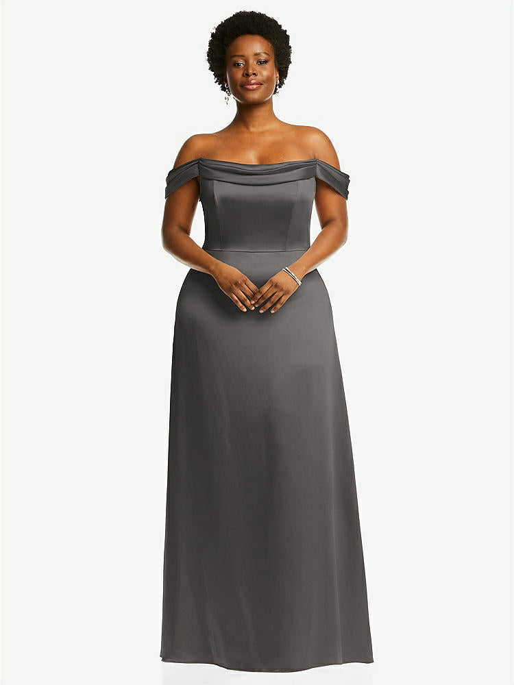 【STYLE: 3079】Draped Pleat Off-the-Shoulder Maxi Dress【COLOR: Caviar Gray】