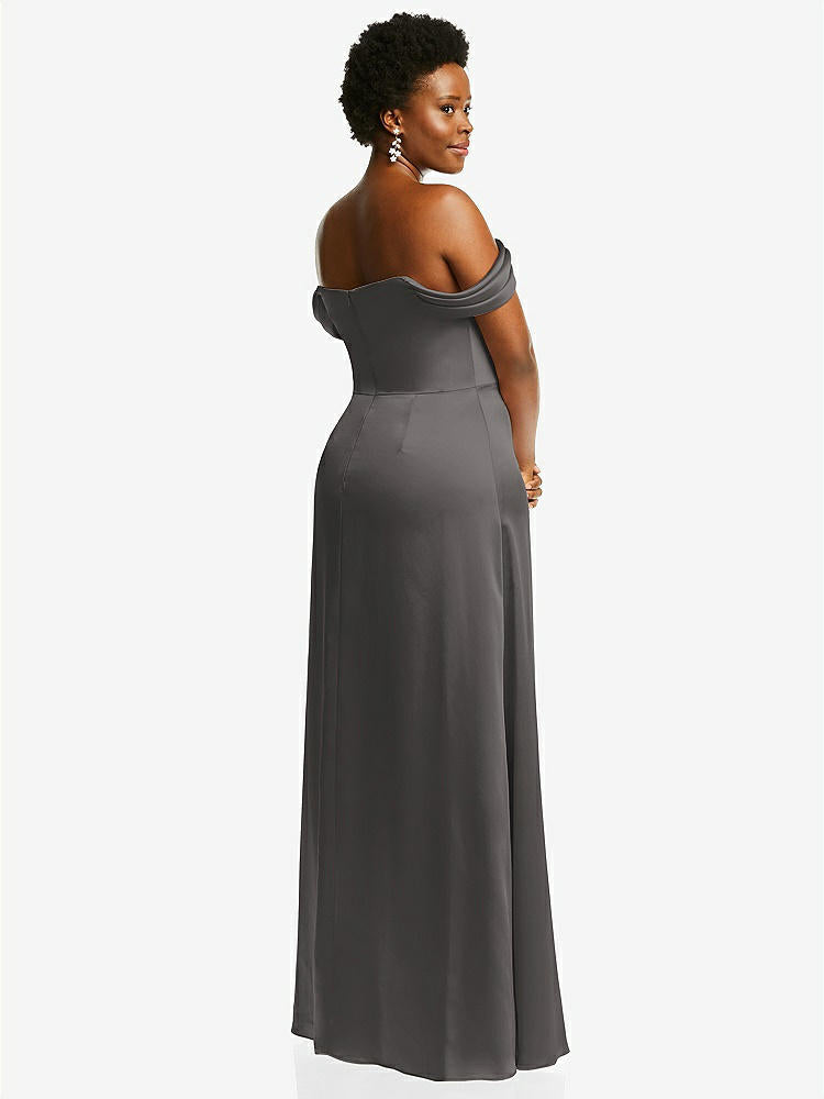 【STYLE: 3079】Draped Pleat Off-the-Shoulder Maxi Dress【COLOR: Caviar Gray】