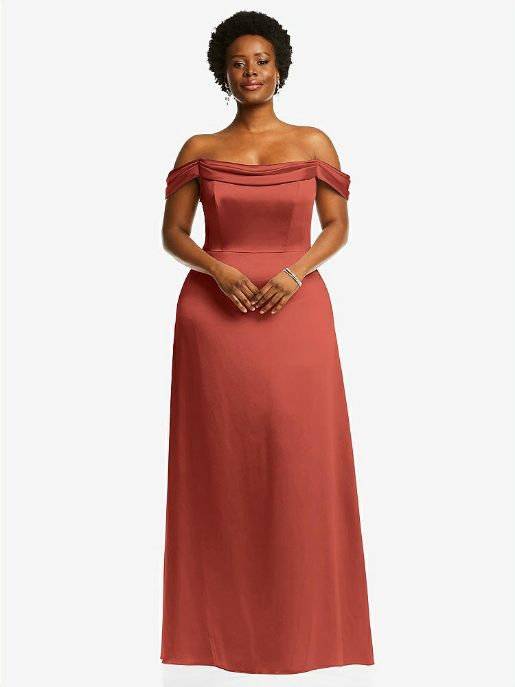 【STYLE: 3079】Draped Pleat Off-the-Shoulder Maxi Dress【COLOR: Amber Sunset】
