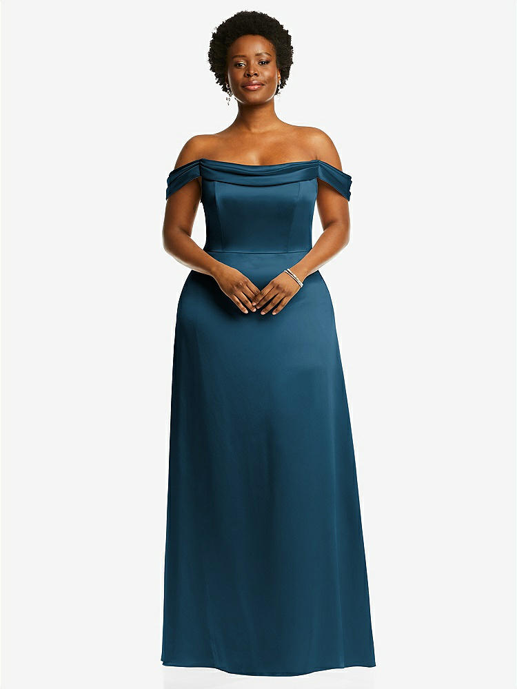 【STYLE: 3079】Draped Pleat Off-the-Shoulder Maxi Dress【COLOR: Atlantic Blue】