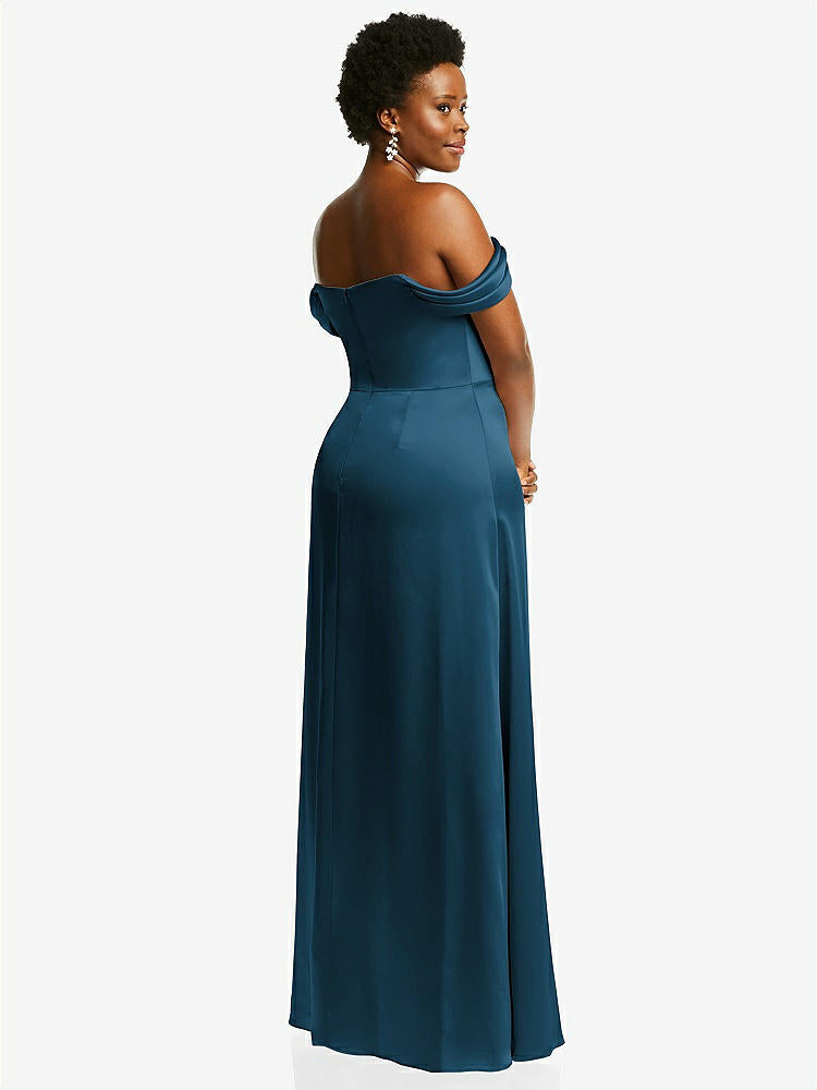【STYLE: 3079】Draped Pleat Off-the-Shoulder Maxi Dress【COLOR: Atlantic Blue】