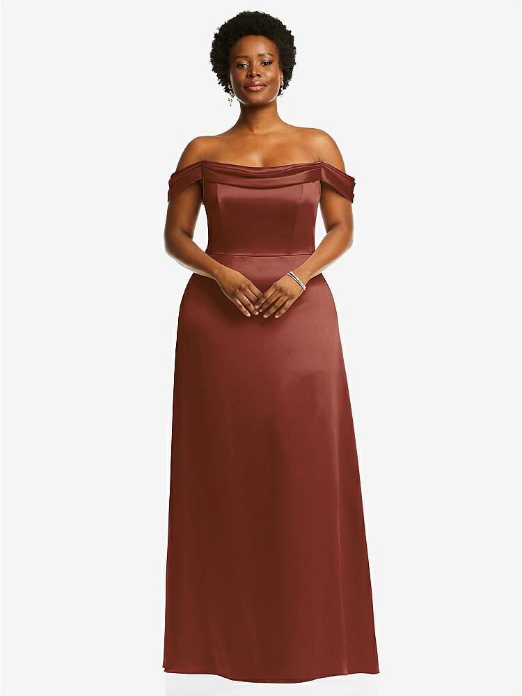 【STYLE: 3079】Draped Pleat Off-the-Shoulder Maxi Dress【COLOR: Auburn Moon】