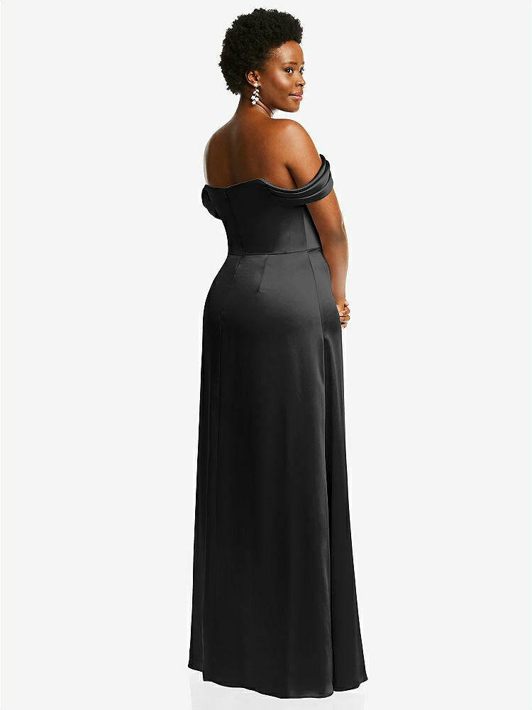 【STYLE: 3079】Draped Pleat Off-the-Shoulder Maxi Dress【COLOR: Black】