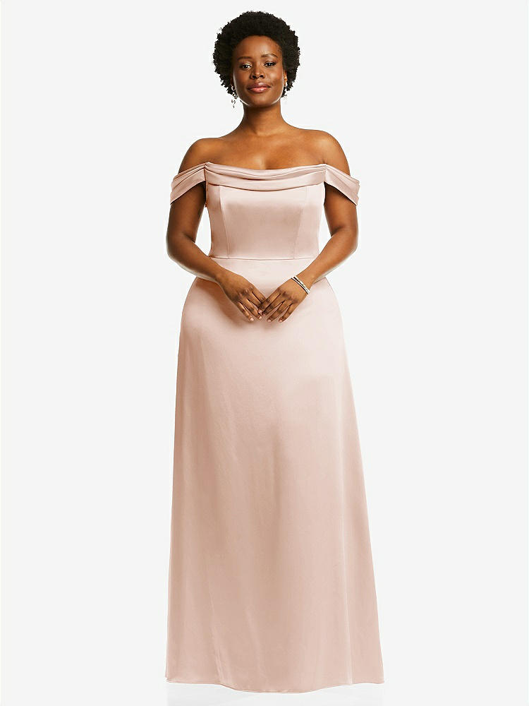 【STYLE: 3079】Draped Pleat Off-the-Shoulder Maxi Dress【COLOR: Cameo】