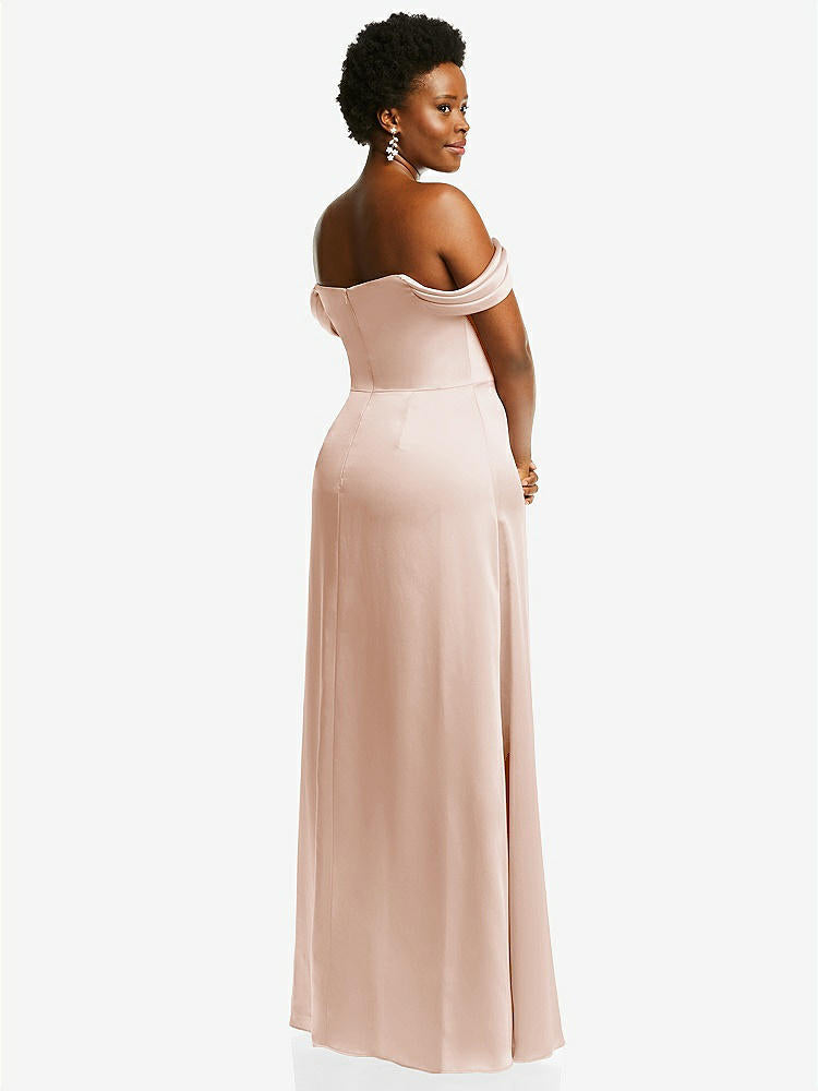 【STYLE: 3079】Draped Pleat Off-the-Shoulder Maxi Dress【COLOR: Cameo】