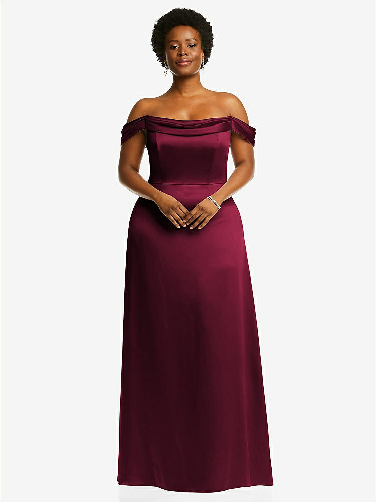 【STYLE: 3079】Draped Pleat Off-the-Shoulder Maxi Dress【COLOR: Cabernet】