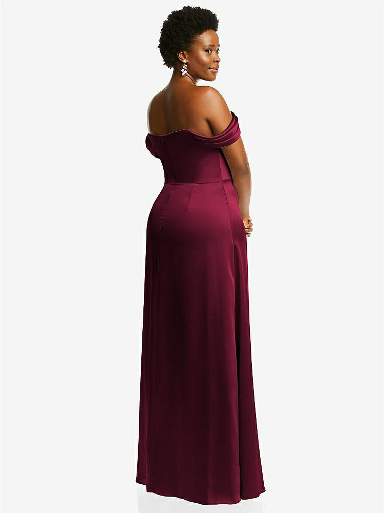 【STYLE: 3079】Draped Pleat Off-the-Shoulder Maxi Dress【COLOR: Cabernet】