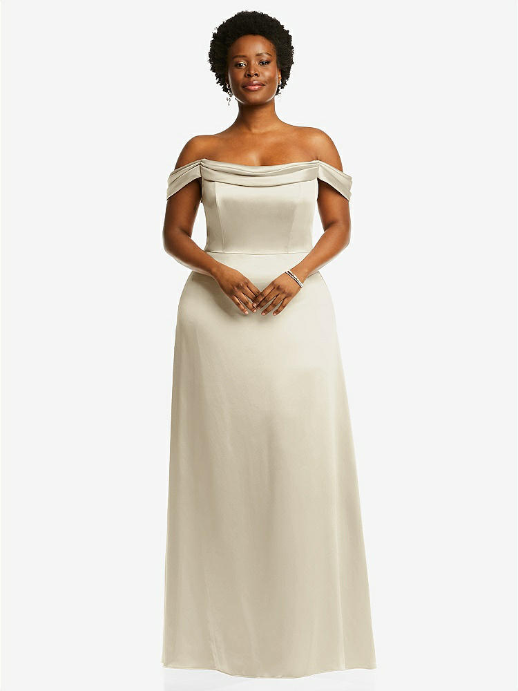 【STYLE: 3079】Draped Pleat Off-the-Shoulder Maxi Dress【COLOR: Champagne】