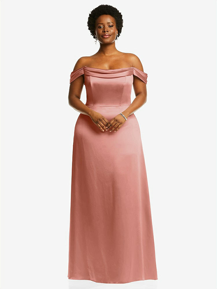 【STYLE: 3079】Draped Pleat Off-the-Shoulder Maxi Dress【COLOR: Desert Rose】