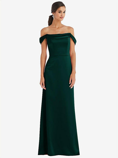 【STYLE: 3079】Draped Pleat Off-the-Shoulder Maxi Dress【COLOR: Evergreen】