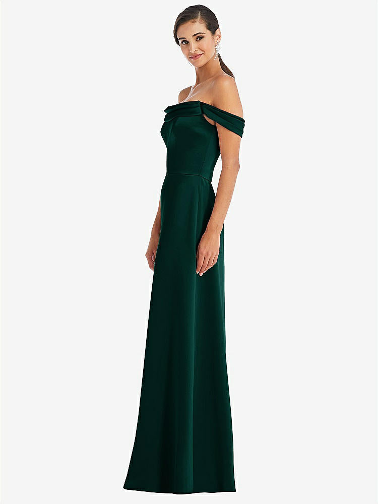 【STYLE: 3079】Draped Pleat Off-the-Shoulder Maxi Dress【COLOR: Evergreen】
