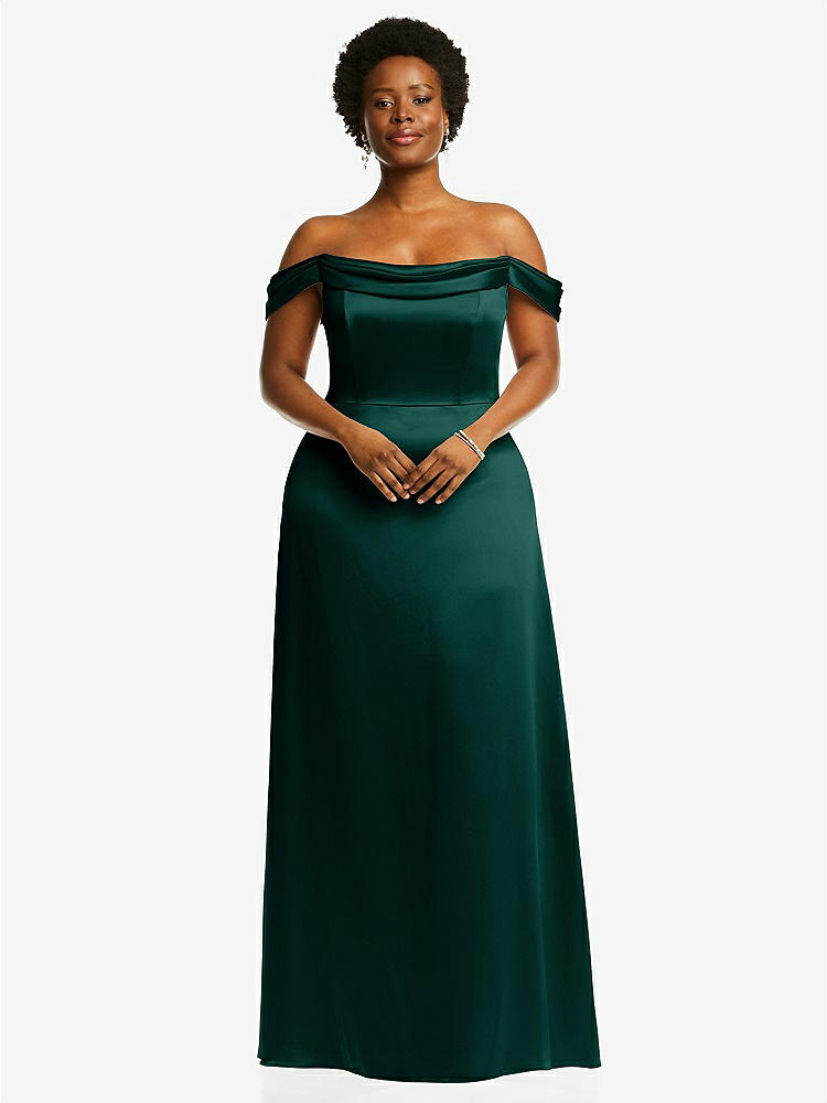 【STYLE: 3079】Draped Pleat Off-the-Shoulder Maxi Dress【COLOR: Evergreen】