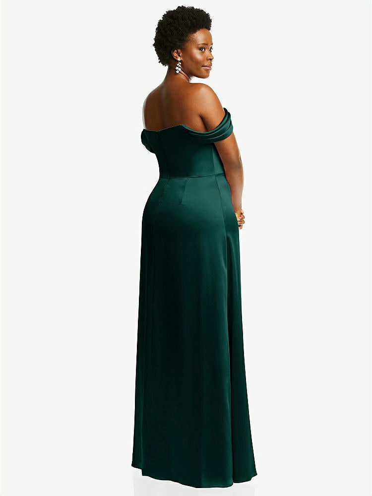 【STYLE: 3079】Draped Pleat Off-the-Shoulder Maxi Dress【COLOR: Evergreen】