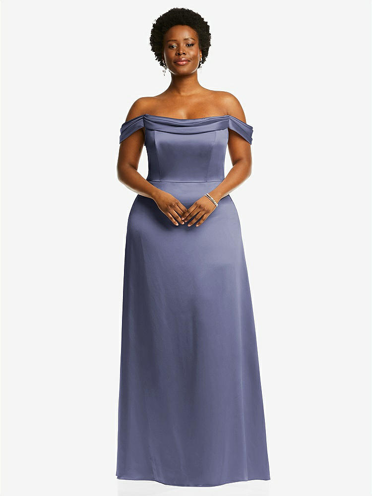 【STYLE: 3079】Draped Pleat Off-the-Shoulder Maxi Dress【COLOR: French Blue】
