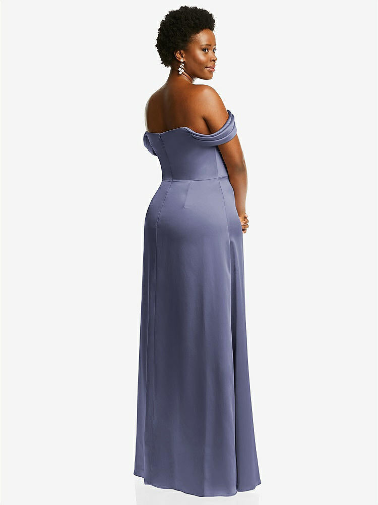 【STYLE: 3079】Draped Pleat Off-the-Shoulder Maxi Dress【COLOR: French Blue】