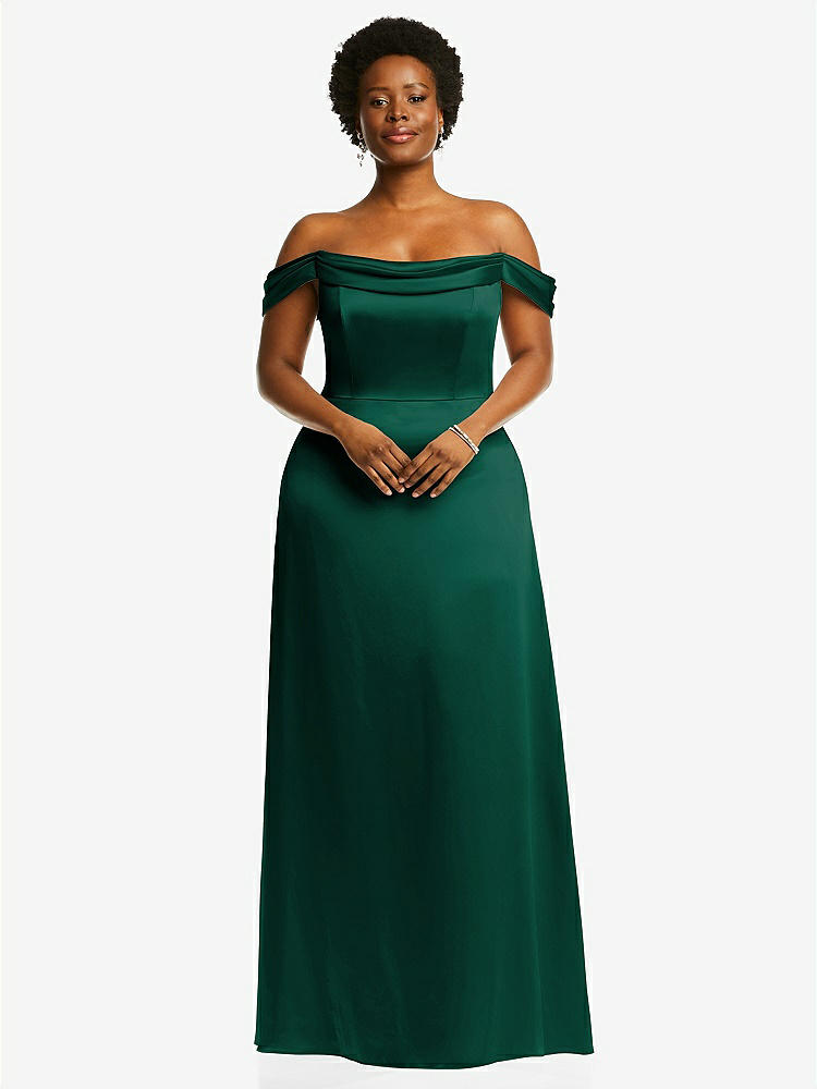 【STYLE: 3079】Draped Pleat Off-the-Shoulder Maxi Dress【COLOR: Hunter Green】