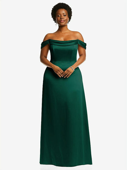 【STYLE: 3079】Draped Pleat Off-the-Shoulder Maxi Dress【COLOR: Hunter Green】