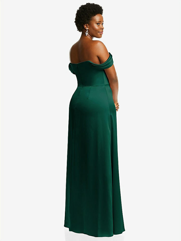 【STYLE: 3079】Draped Pleat Off-the-Shoulder Maxi Dress【COLOR: Hunter Green】