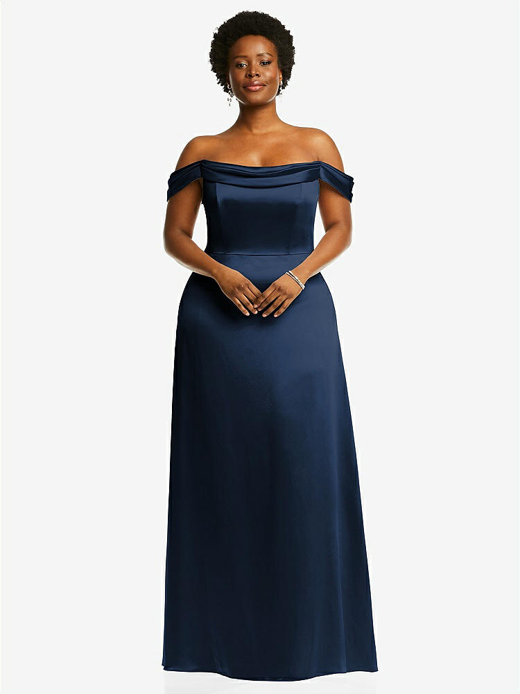 【STYLE: 3079】Draped Pleat Off-the-Shoulder Maxi Dress【COLOR: Midnight Navy】