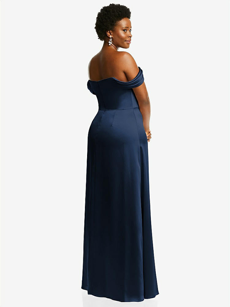 【STYLE: 3079】Draped Pleat Off-the-Shoulder Maxi Dress【COLOR: Midnight Navy】
