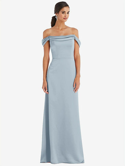 【STYLE: 3079】Draped Pleat Off-the-Shoulder Maxi Dress【COLOR: Mist】