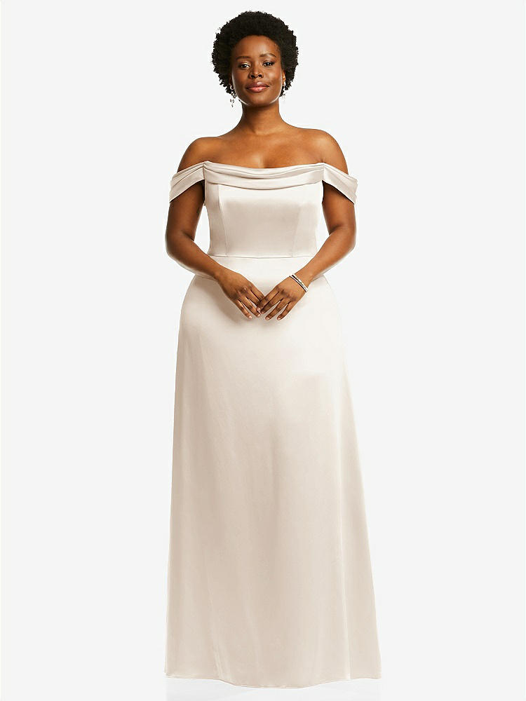 【STYLE: 3079】Draped Pleat Off-the-Shoulder Maxi Dress【COLOR: Oat】