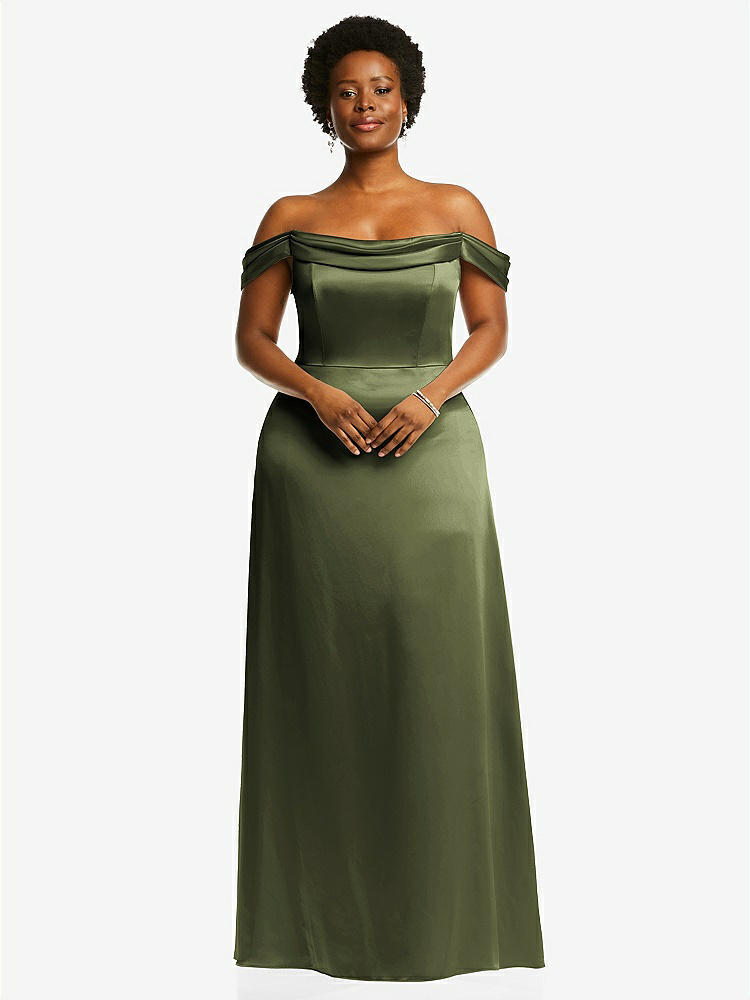 【STYLE: 3079】Draped Pleat Off-the-Shoulder Maxi Dress【COLOR: Olive Green】