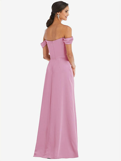 【STYLE: 3079】Draped Pleat Off-the-Shoulder Maxi Dress【COLOR: Powder Pink】