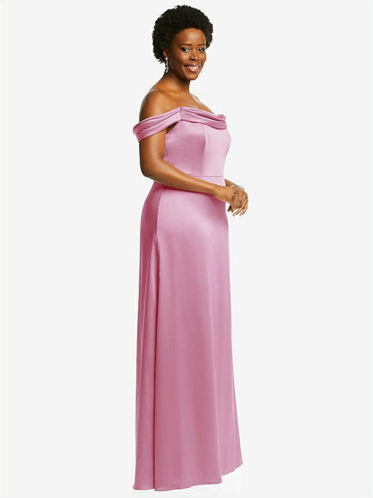 【STYLE: 3079】Draped Pleat Off-the-Shoulder Maxi Dress【COLOR: Powder Pink】