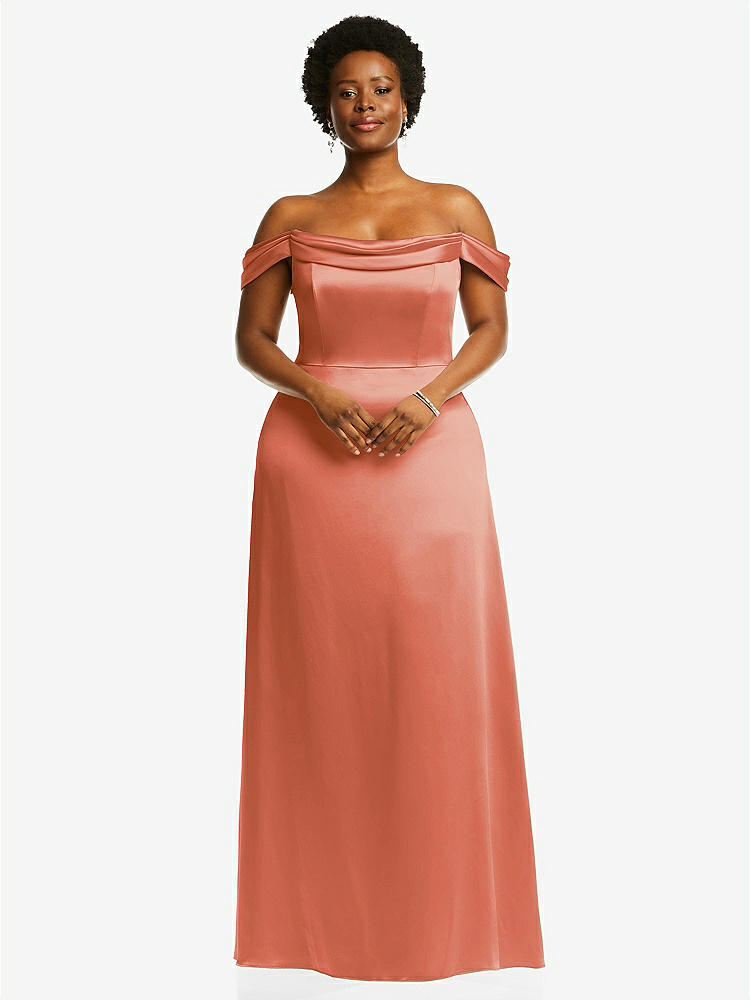 【STYLE: 3079】Draped Pleat Off-the-Shoulder Maxi Dress【COLOR: Terracotta Copper】