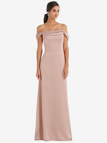 【STYLE: 3079】Draped Pleat Off-the-Shoulder Maxi Dress【COLOR: Toasted Sugar】