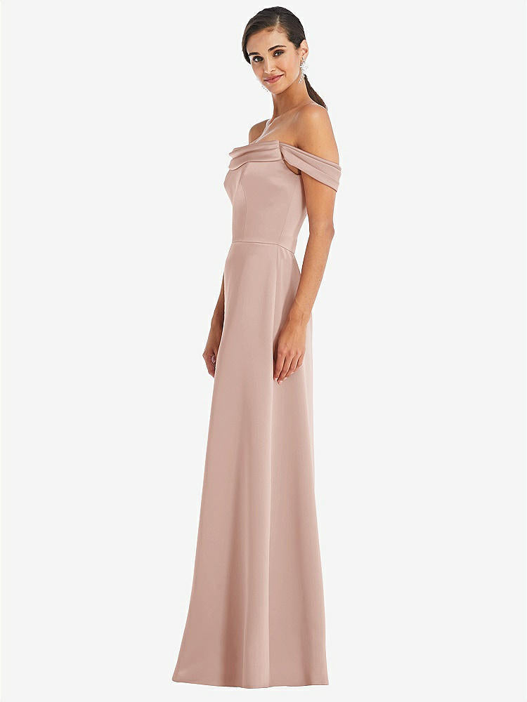 【STYLE: 3079】Draped Pleat Off-the-Shoulder Maxi Dress【COLOR: Toasted Sugar】