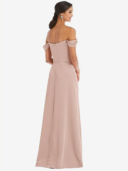 【STYLE: 3079】Draped Pleat Off-the-Shoulder Maxi Dress【COLOR: Toasted Sugar】