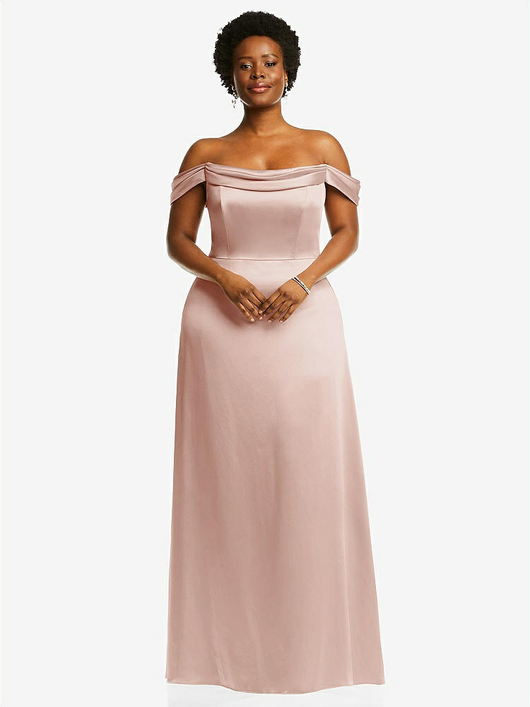 【STYLE: 3079】Draped Pleat Off-the-Shoulder Maxi Dress【COLOR: Toasted Sugar】