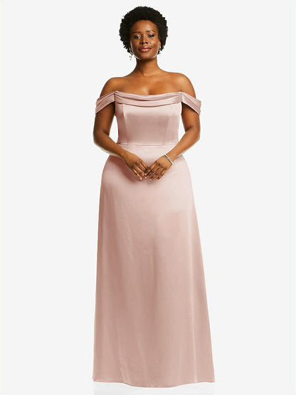【STYLE: 3079】Draped Pleat Off-the-Shoulder Maxi Dress【COLOR: Toasted Sugar】