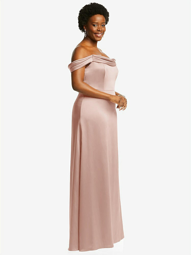【STYLE: 3079】Draped Pleat Off-the-Shoulder Maxi Dress【COLOR: Toasted Sugar】