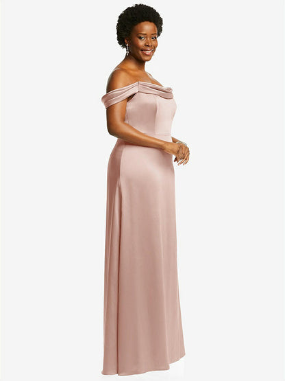 【STYLE: 3079】Draped Pleat Off-the-Shoulder Maxi Dress【COLOR: Toasted Sugar】