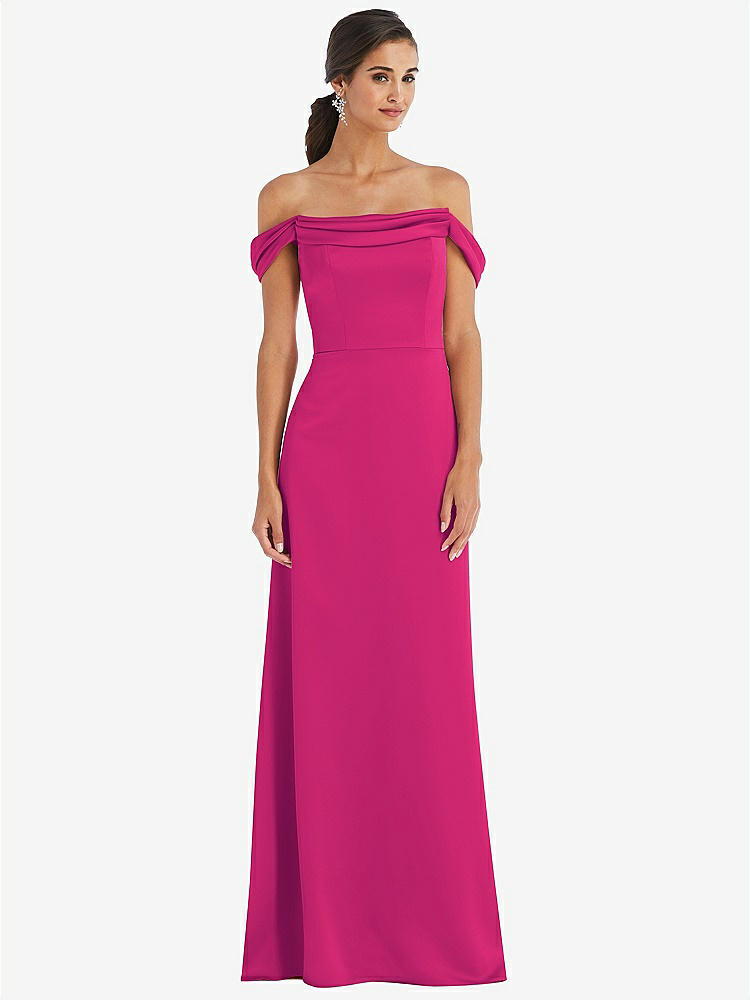 【STYLE: 3079】Draped Pleat Off-the-Shoulder Maxi Dress【COLOR: Think Pink】
