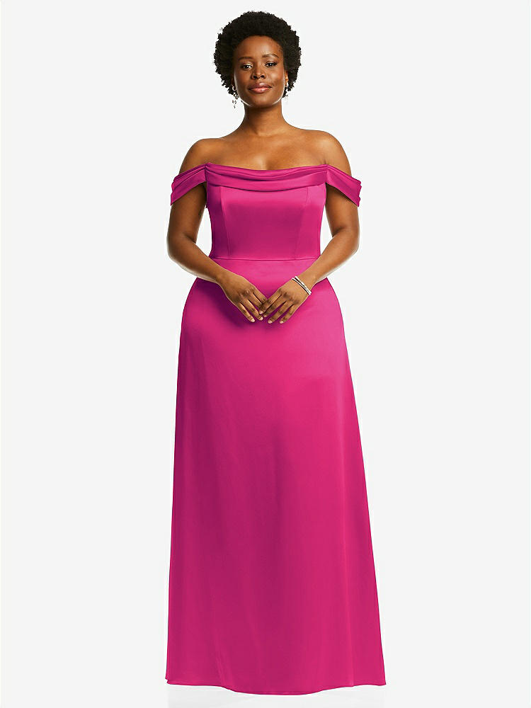 【STYLE: 3079】Draped Pleat Off-the-Shoulder Maxi Dress【COLOR: Think Pink】