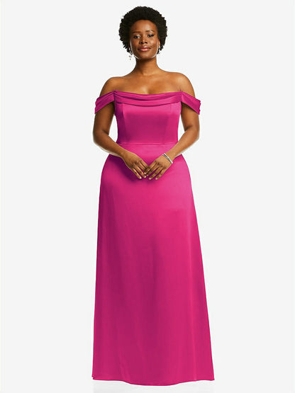 【STYLE: 3079】Draped Pleat Off-the-Shoulder Maxi Dress【COLOR: Think Pink】