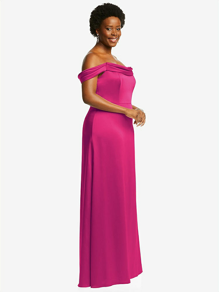 【STYLE: 3079】Draped Pleat Off-the-Shoulder Maxi Dress【COLOR: Think Pink】