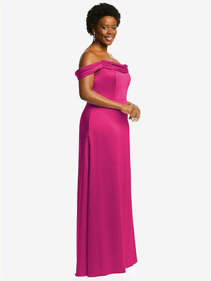 【STYLE: 3079】Draped Pleat Off-the-Shoulder Maxi Dress【COLOR: Think Pink】