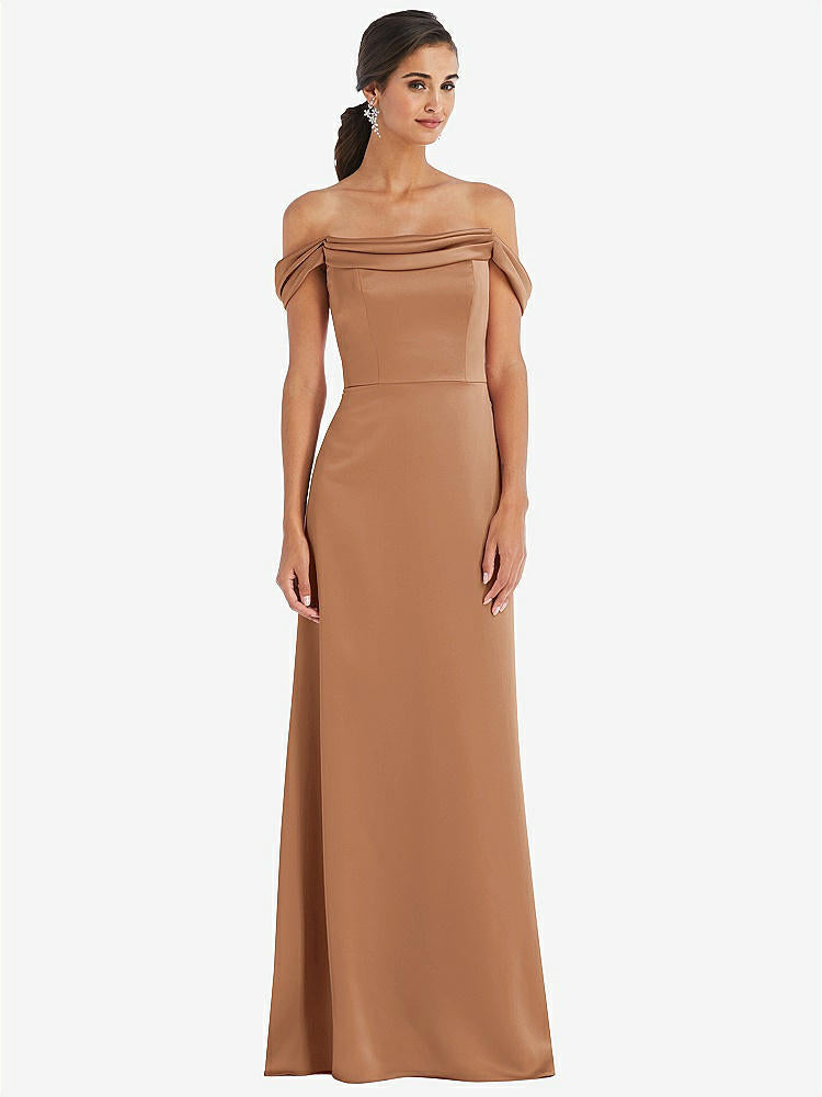 【STYLE: 3079】Draped Pleat Off-the-Shoulder Maxi Dress【COLOR: Toffee】