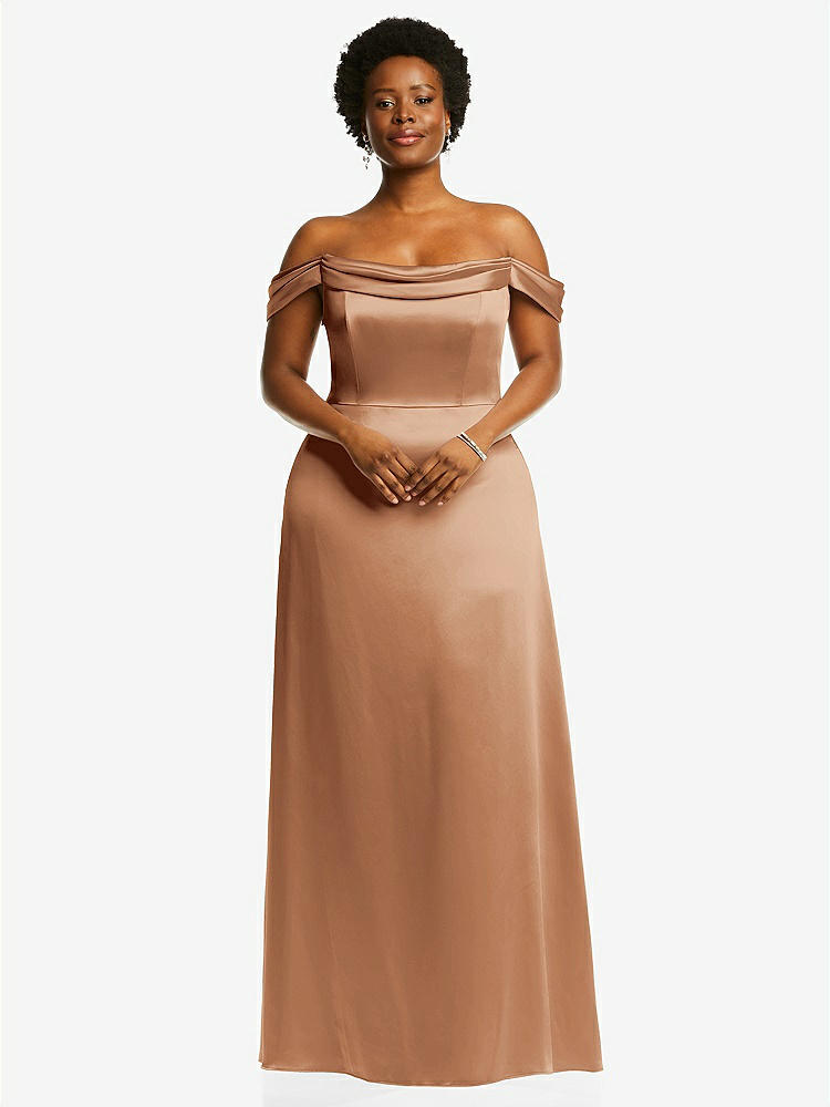【STYLE: 3079】Draped Pleat Off-the-Shoulder Maxi Dress【COLOR: Toffee】