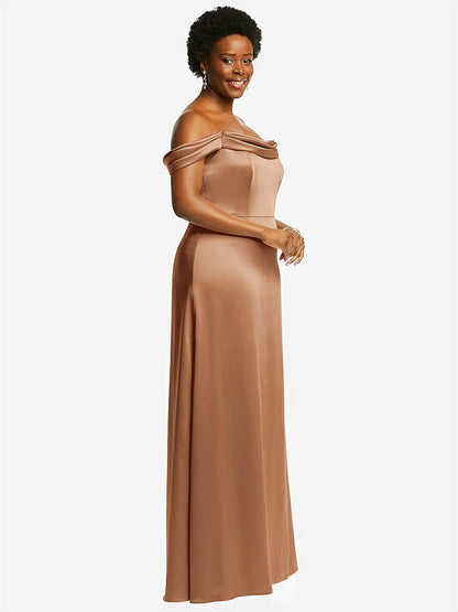 【STYLE: 3079】Draped Pleat Off-the-Shoulder Maxi Dress【COLOR: Toffee】