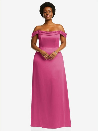 【STYLE: 3079】Draped Pleat Off-the-Shoulder Maxi Dress【COLOR: Tea Rose】