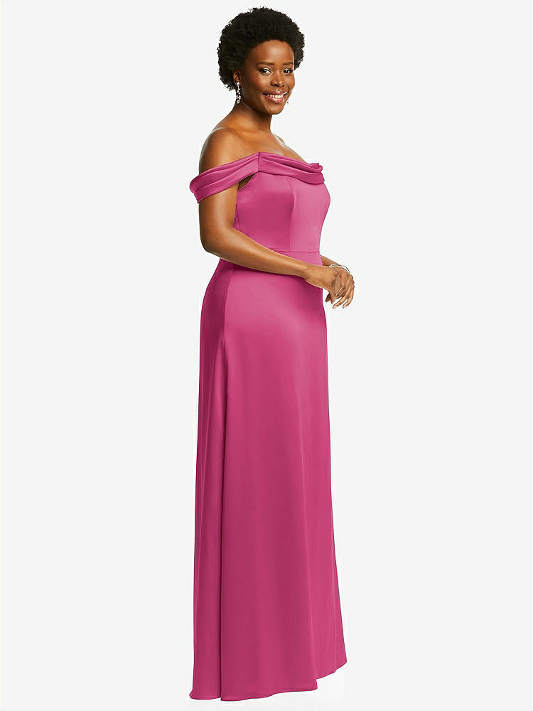 【STYLE: 3079】Draped Pleat Off-the-Shoulder Maxi Dress【COLOR: Tea Rose】