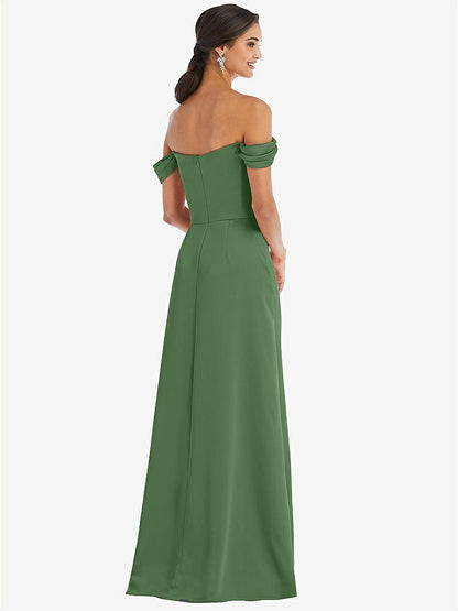 【STYLE: 3079】Draped Pleat Off-the-Shoulder Maxi Dress【COLOR: Vineyard Green】