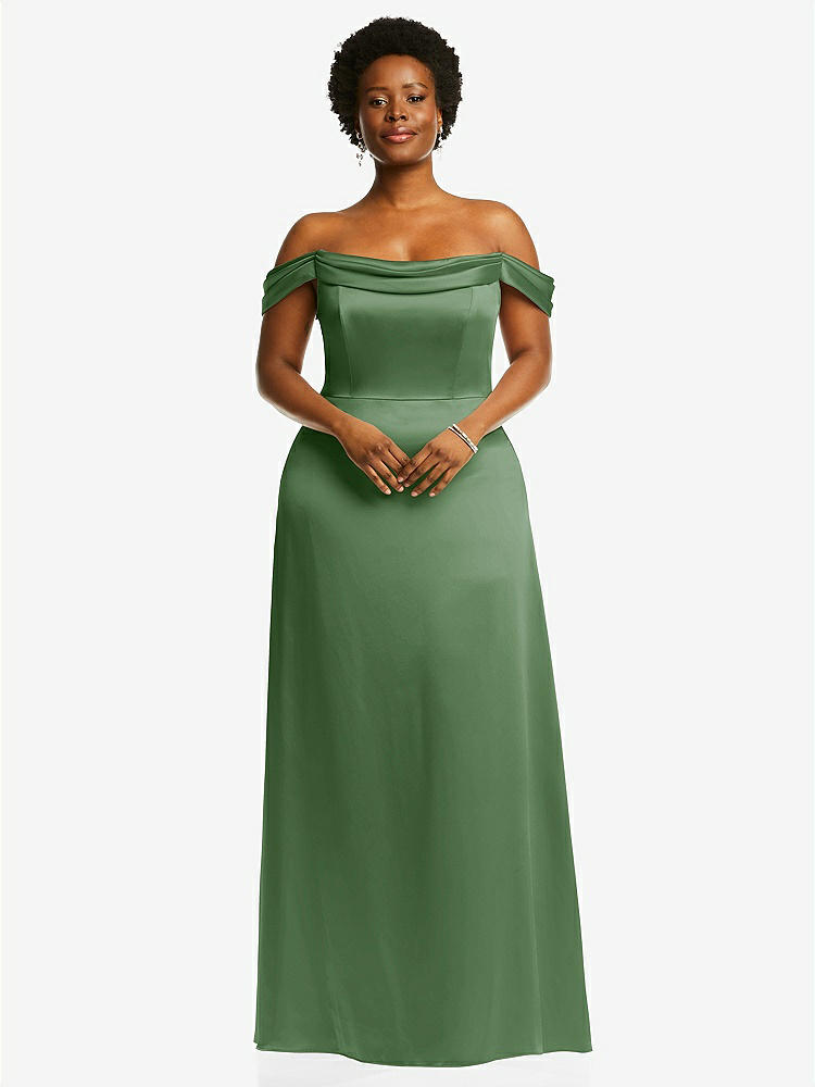【STYLE: 3079】Draped Pleat Off-the-Shoulder Maxi Dress【COLOR: Vineyard Green】